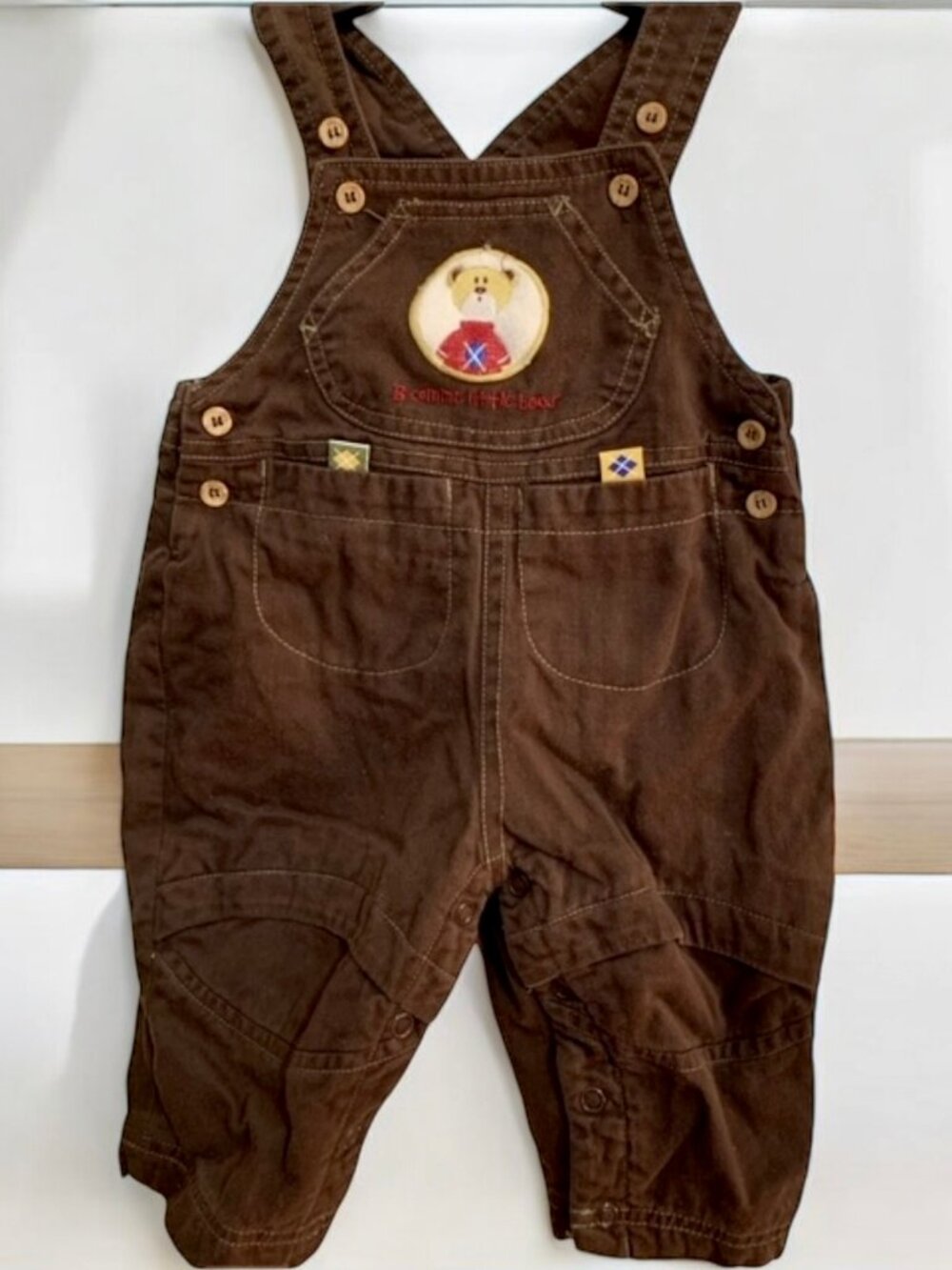 French B is for Bear OVERALLS Size 6 Months Brown Cotton